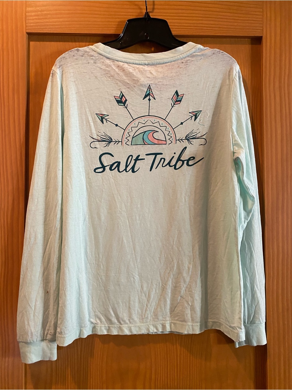 Salt Life Women’s Light Teal Scoop Neck Salt Tribe L/ S Sheer T-Shirt NWT S